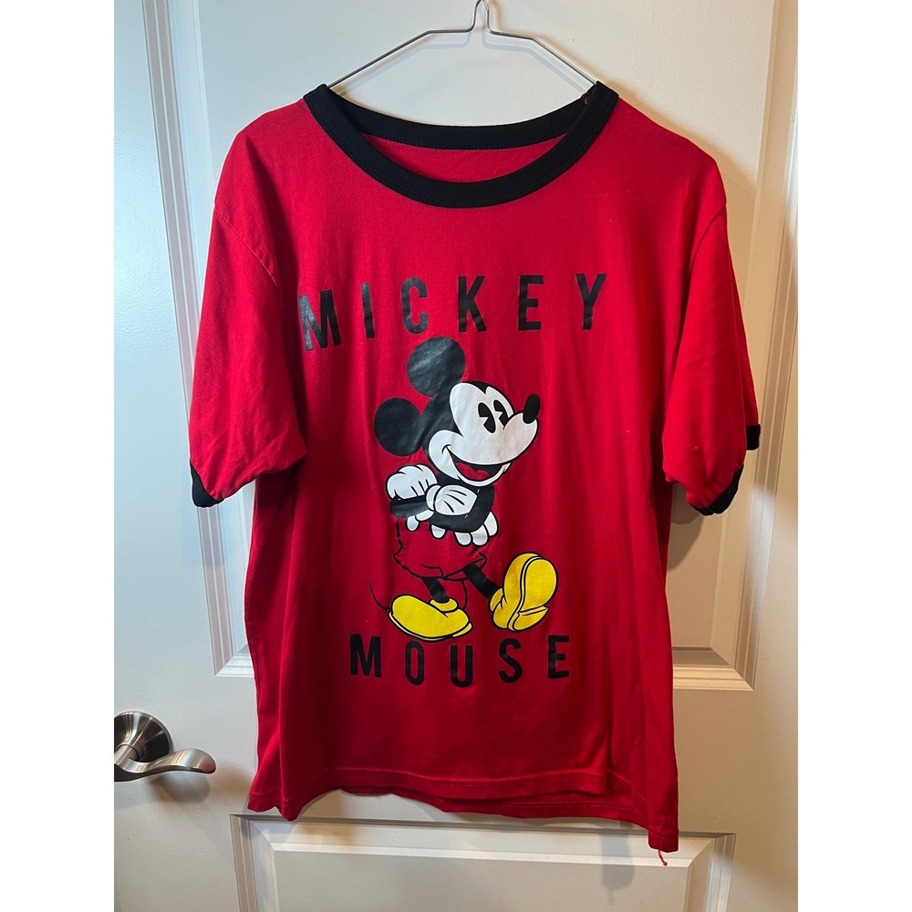Disney Mens Mickey Mouse Graphic Ringer T-Shirt Red Size M